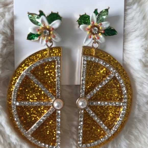 Betsey Johnson Crystal Lemon Statement Earrings - Picture 4 of 7